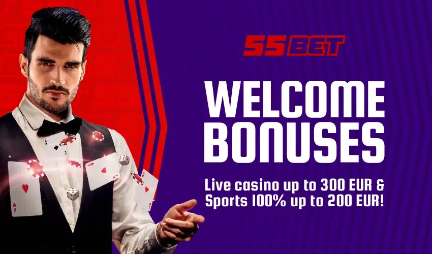 55bet casino bonusar. 55bet Welcome Bonuses. Live casino up to 300 EUR & Sports 100% up to 200 EUR!