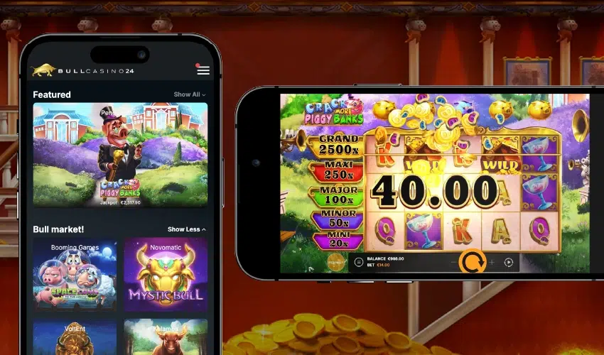 Bull casino mobilcasino. Bull casino24. Featured show all. Crack Piggy Banks jackpot €2,317,90 Bull market! Show less ^ Booming Games Space Cows Novomatic Mystic Bull, VoltEnt, Kalamba, Crack more Piggy Banks, Grand 2500x, Max 250x, Major 100x, Minor 50x, Mini 20x, K, K, Wild, 40.00, Q, K, A, Q, Balance