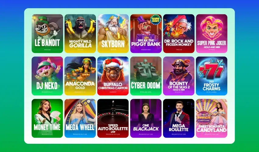 Samba slots casino. Le Bandit, Mightly Wild Gorilla, Skyborn, Break the piggy bank, Dr Rock and Frozen monkey, Super Pink Joker Hold and win, DJ Neko, Anaconda Gold, Buffalo Christmas Canyon, Cyber Doom, Bounty of the seas 2 hold and win, 777 Frosty Charms, Money Time, Mega Wheel, Speed Auto Roulette Live, One Blackjack, Mega Roulette, Sweet Bonanza Candyland