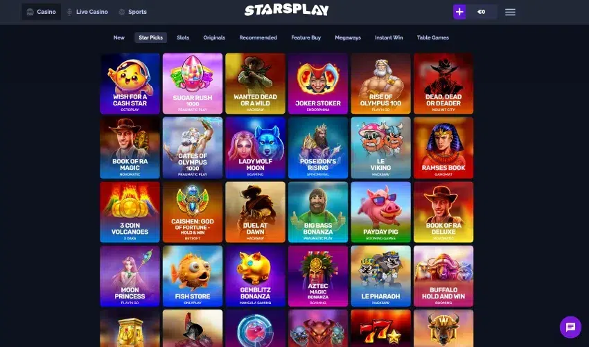 Starsplay casino spelutbud. Casino, Live casino, Sports, Starsplay, +, New, Star Picks, Slots, Originals, Recommended, Feature Buy, Megaways, Instant Win, Table Games. Wish for a cash star Octoplay, Sugar Rush 1000 Pragmatic Play, Wanted dead or a wild, Hacksaw, Joker Stoker, Endorphina, Rise of Olympus 100, Play'n GO, Dead, Dead or deader No limit city, Book of Ra Magic, Novomatic, Gates of Olympus 1000, Pragmatic Play, Lady wolf moon, BGaming, Poseidon's Rising, Spinomenal, Le Viking Hacksaw, Ramses Book, Gamomat, 3 Coin Volcanoes 3 Guns, Caishen: God of Fortune - Hold & win Betsoft, Duel at dawn Hacksaw, Big Bass bonanza Pragmatic Play, Payday Pig Booming Games, Book of Ra Deluxe, Moon Pinrcess, Play'n Go, Fish Store, Gemblitz Bonanza, Aztec Magic Bonanza, Le Pharaoh, Hacksaw, Buffalo Hold and win