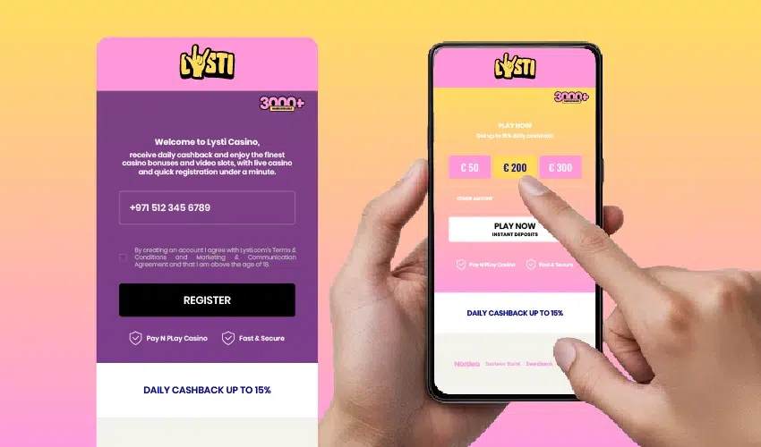 Lysti casino registrering. 3000+ Lysti Welcome to Lysti casino, receive daily cashback and enjoy the finest casino bonuses and video slots, with live casin oand quick registration under a minute. +971 512 345 6789 By creating an account I agree with Lysti.com's Terms & conditions and marketing & communications agreement and that I am above the age of 18. Register. Pay N Play Casino Fast & Secure, Daily Cashback up to 15%, Lysti Play Now €50, €200, €300 Play Now Instant Deposits Daily cashback up to 15% Nordea, Danske bank, Swedbank