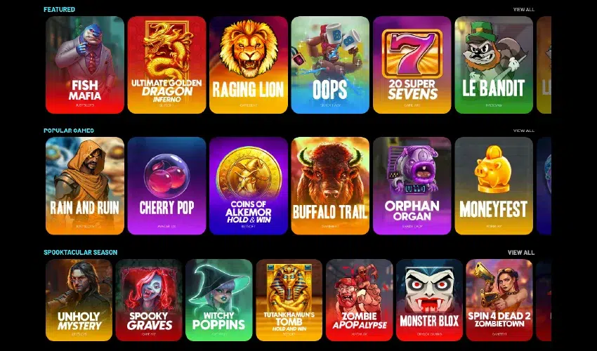 Turbowins casino spelutbud - featured, fish mafia, Ultimate Golden Dragon Inferno, Raging Lion, Oops, 7 20 Super Sevens, Le Bandit, Popular games, Rain and run, Cherry Pop, Coins of Alkemor Hold & Win, Buffalo Trail, Orphan Organ, Moneyfest, Spooktacular Season, Unholy Mystery, Spooky Graves, Witchy Poppins, Tutankhamnun's Tomb Hold and win, Zombie Apopalypse, Monster Blox, Spin 4 Dead 2 Zombietown, View all